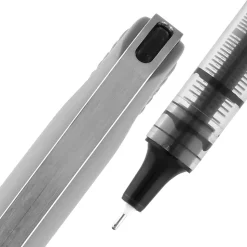 uni-ball® Vision™ Needle Liquid Ink Rollerball Pens, Fine Point, 0.7 mm, Gray Barrel, Black Ink, Pack Of 12