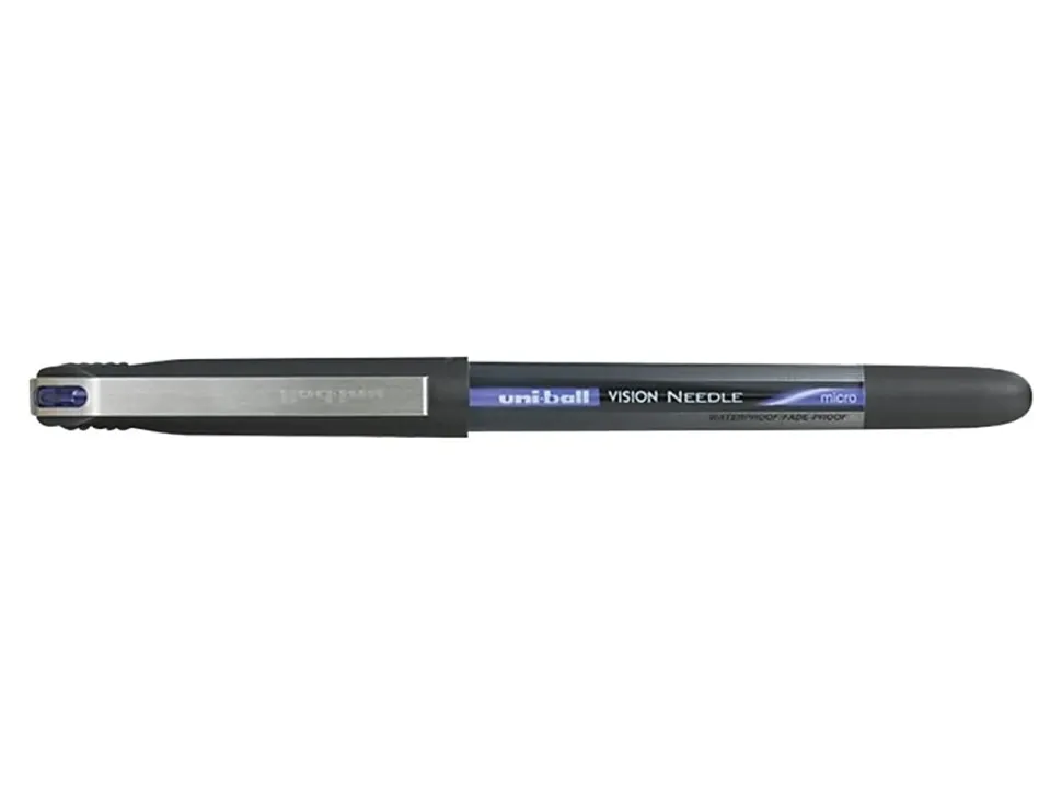 uni-ball® Vision™ Needle Liquid Ink Rollerball Pens, Fine Point, 0.7 mm, Gray Barrel, Black Ink, Pack Of 12
