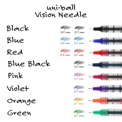 uni-ball® Vision™ Needle Liquid Ink Rollerball Pens, Fine Point, 0.7 mm, Gray Barrel, Blue Ink, Pack Of 12