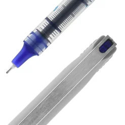uni-ball® Vision™ Needle Liquid Ink Rollerball Pens, Fine Point, 0.7 mm, Gray Barrel, Blue Ink, Pack Of 12