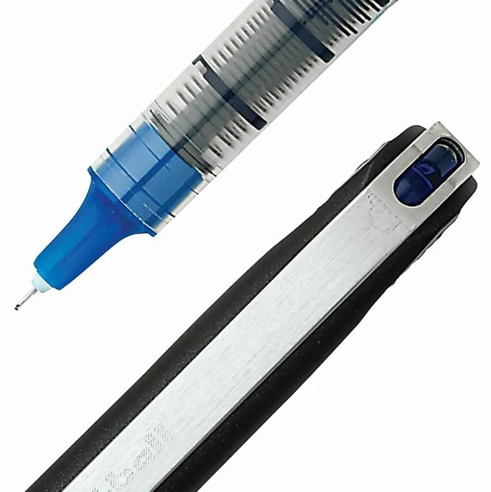 uni-ball® Vision™ Needle Liquid Ink Rollerball Pens, Micro Point, 0.5 mm, Black Barrel, Blue Ink, Pack Of 12