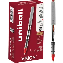 uni-ball® Vision™ Rollerball Pens, Fine Point, 0.7 mm, Gray Barrel, Red Ink, Pack Of 12