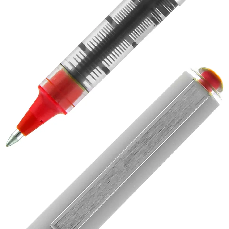 uni-ball® Vision™ Rollerball Pens, Fine Point, 0.7 mm, Gray Barrel, Red Ink, Pack Of 12