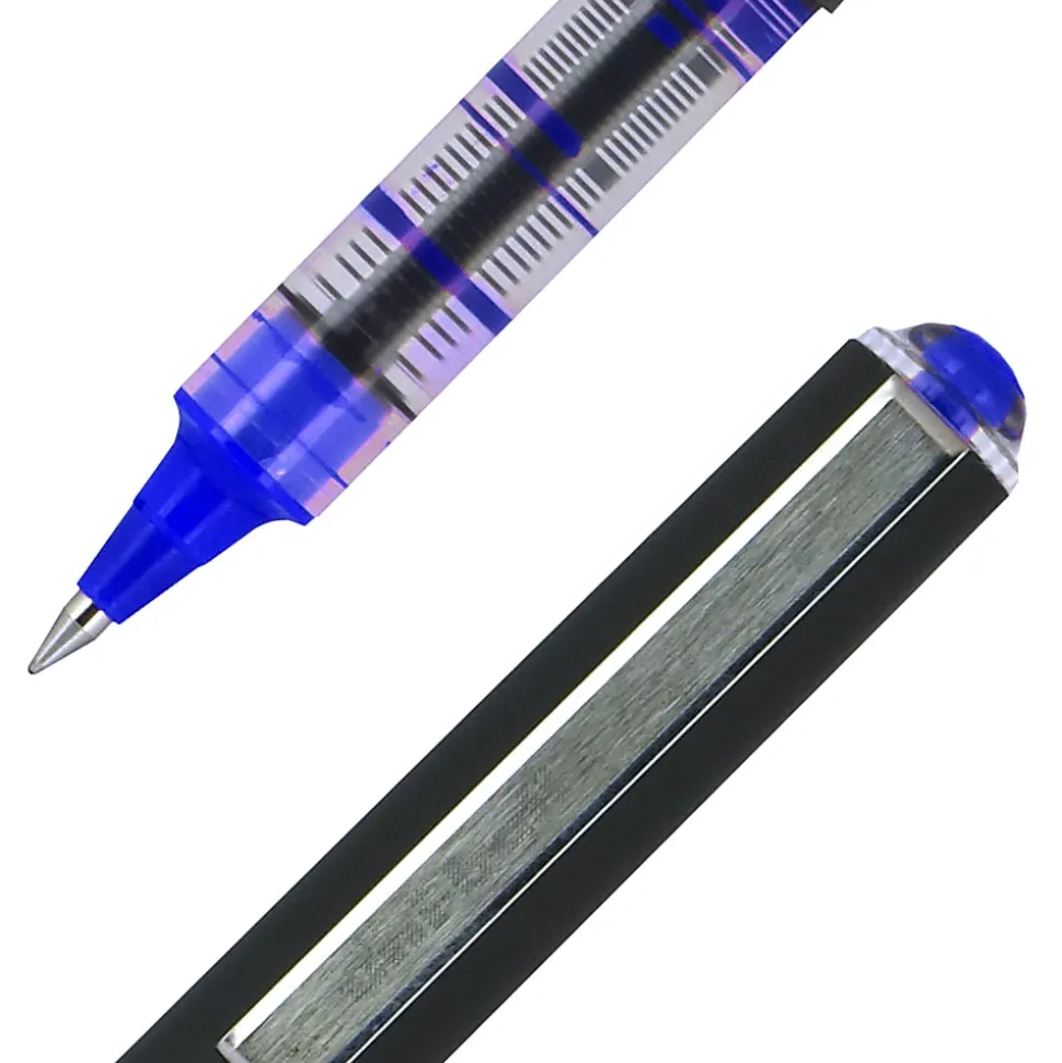 uni-ball® Vision™ Rollerball Pens, Micro Point, 0.5 mm, Black Barrel, Blue Ink, Pack Of 12