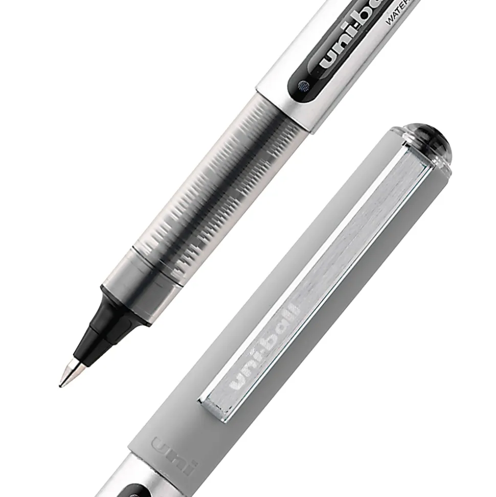 uni-ball® Vision™ Rollerball Pens, Fine Point, 0.7 mm, Gray Barrel, Black Ink, Pack Of 12