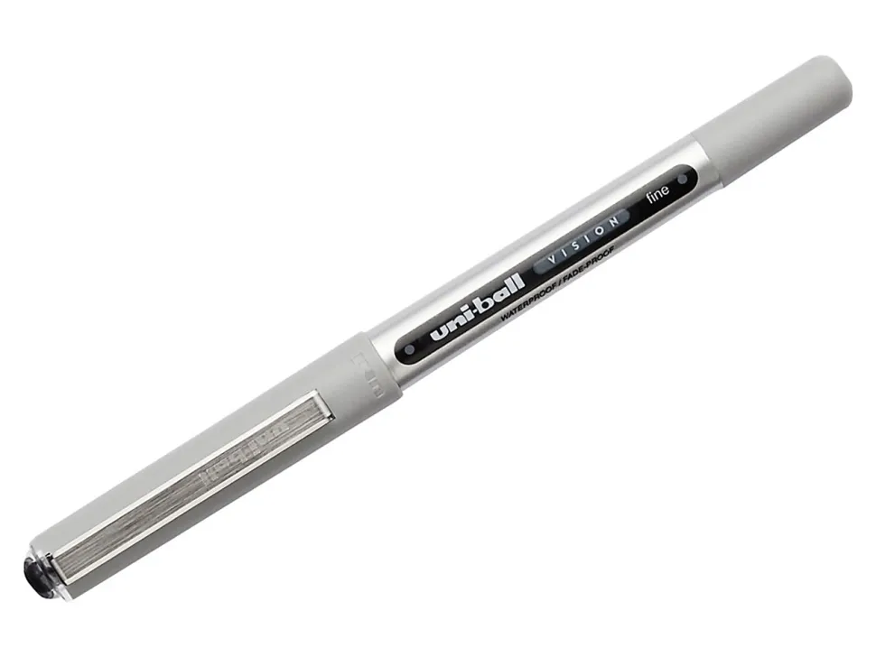 uni-ball® Vision™ Rollerball Pens, Fine Point, 0.7 mm, Gray Barrel, Black Ink, Pack Of 12