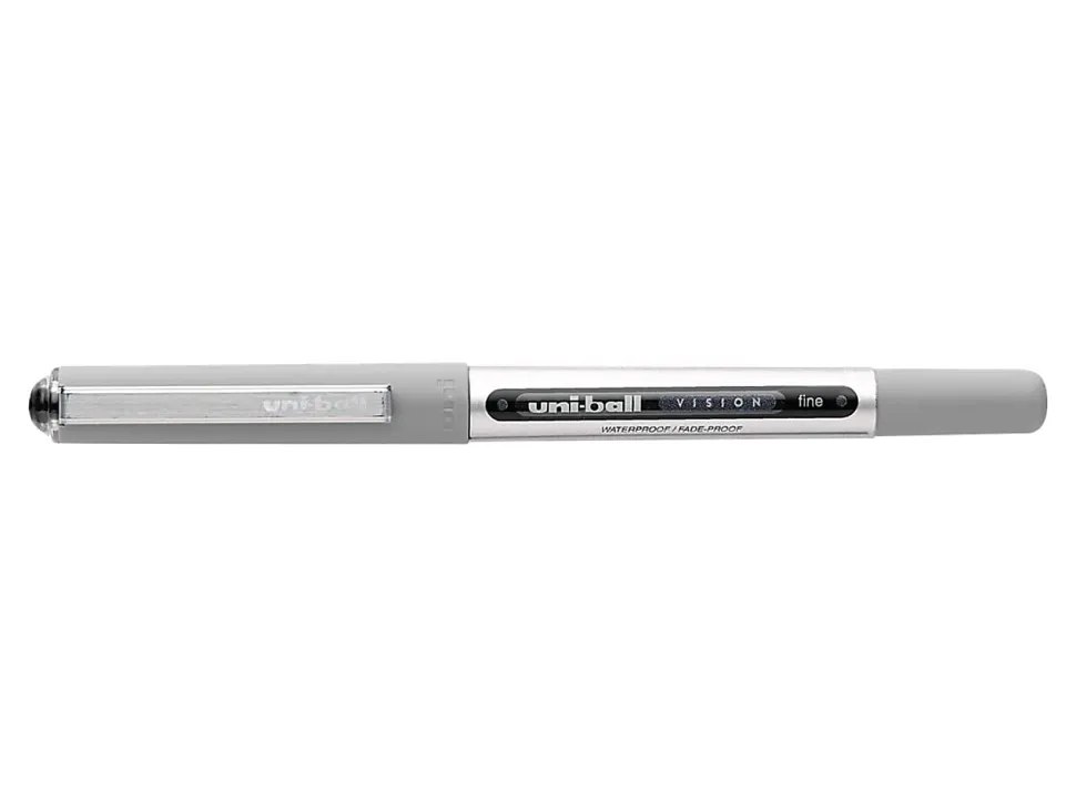 uni-ball® Vision™ Rollerball Pens, Fine Point, 0.7 mm, Gray Barrel, Black Ink, Pack Of 12