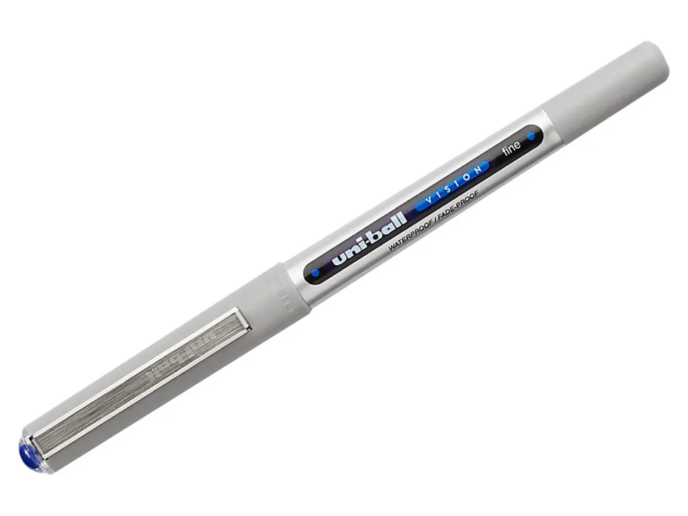 uni-ball® Vision™ Rollerball Pens, Fine Point, 0.7 mm, Gray Barrel, Blue Ink, Pack Of 12