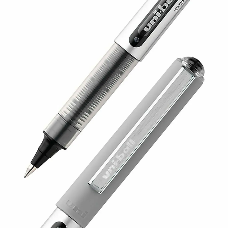 uni-ball® Vision™ Rollerball Pens, Fine Point, 0.7 mm, Gray Barrel, Black Ink, Pack Of 36