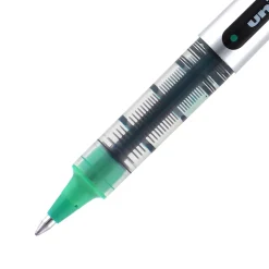 Uni-Ball Vision Rollerball Pens, Pack Of 12, Fine Point, 0.7 mm, Silver Barrel, Green Ink