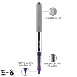 uni-ball® Vision™ Rollerball Pens, Fine Point, 0.7 mm, Gray Barrel, Violet Ink, Pack Of 12