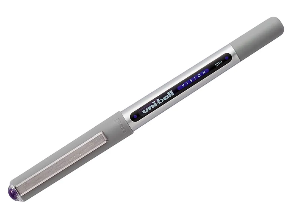 uni-ball® Vision™ Rollerball Pens, Fine Point, 0.7 mm, Gray Barrel, Violet Ink, Pack Of 12