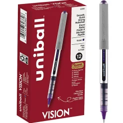 uni-ball® Vision™ Rollerball Pens, Fine Point, 0.7 mm, Gray Barrel, Violet Ink, Pack Of 12