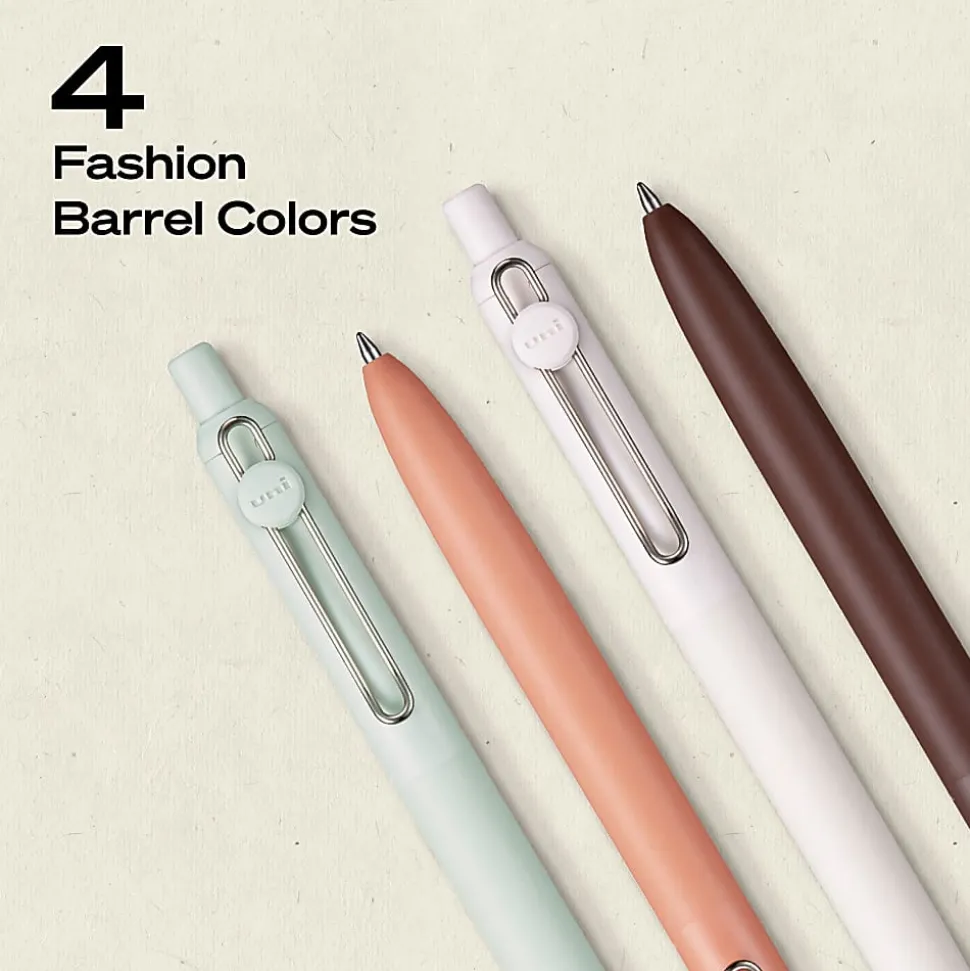 uniball™ Zento Retractable Liquid Gel Pens, 0.7mm Medium Point, Black Ink, Boho Barrel Colors, 4 Count