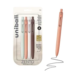 uniball™ Zento Retractable Liquid Gel Pens, 0.7mm Medium Point, Black Ink, Boho Barrel Colors, 4 Count