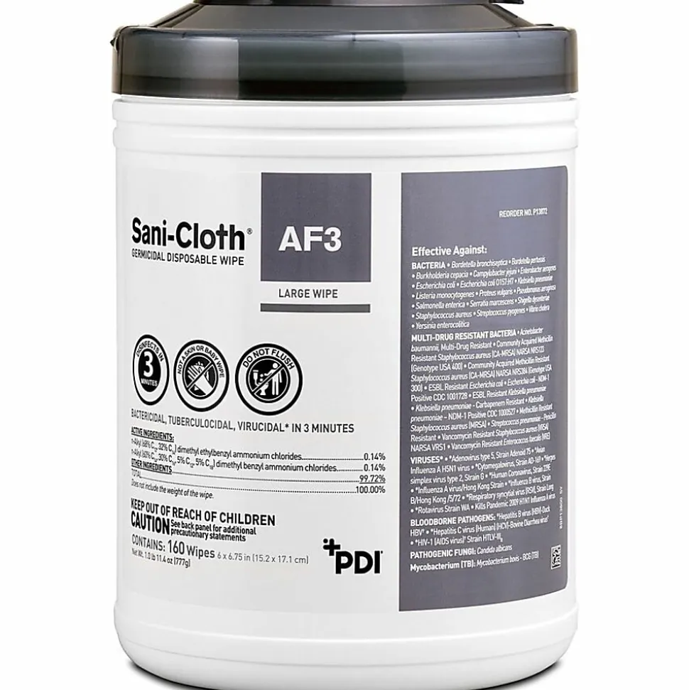Unimed Sani-Cloth Alcohol-Free Germicidal Wipes, 6" x 6 3/4", Tub Of 160