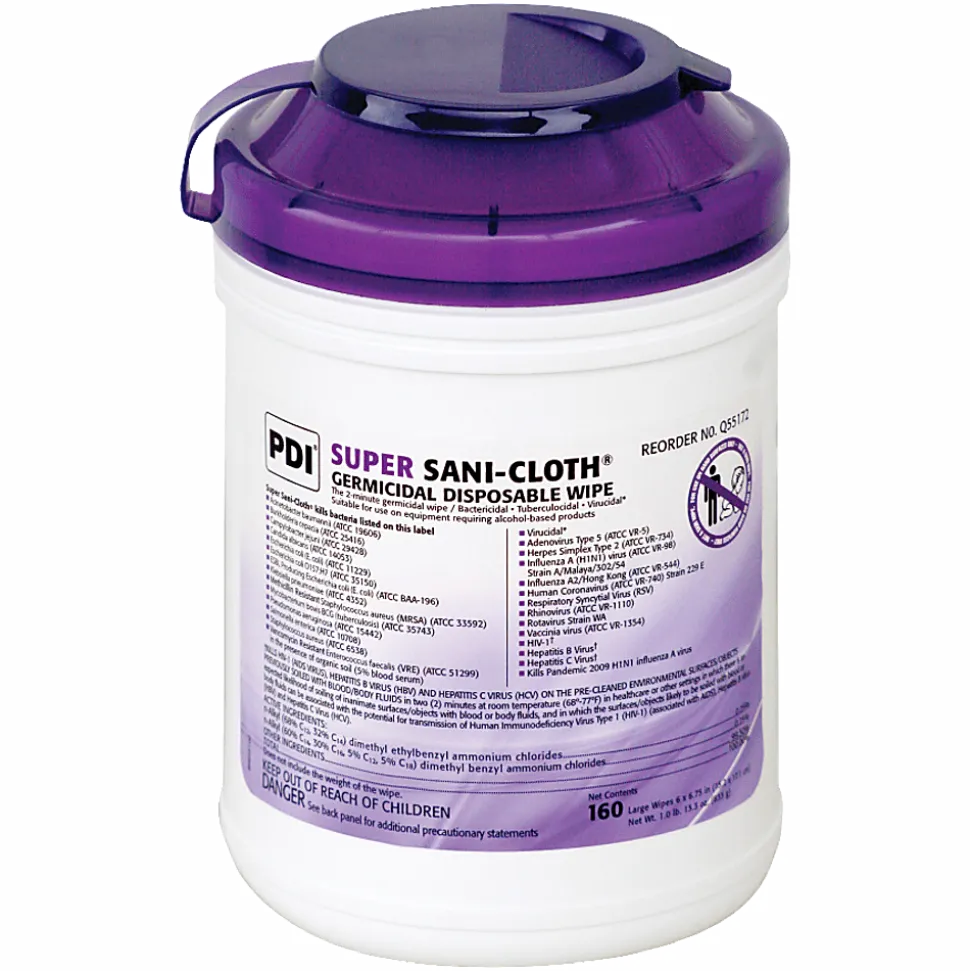 Unimed Super Sani-Cloth Germicidal Wipes, 6" x 6-3/4", Tub Of 160 Wipes
