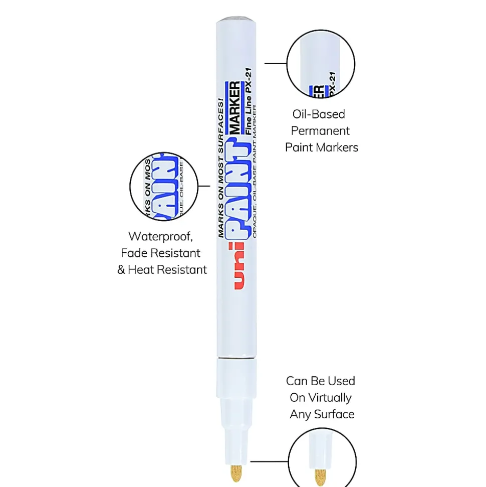 Uni-Paint® Markers, Fine Point, White, Pack Of 12