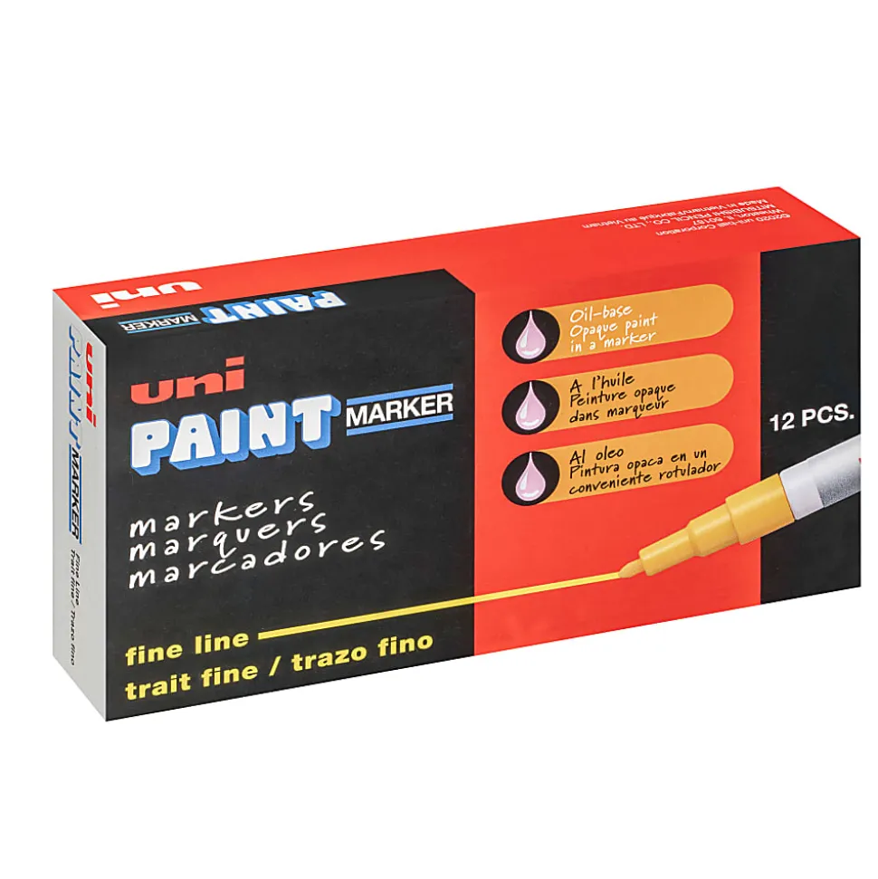 Uni-Paint® Markers, Fine Point, White, Pack Of 12