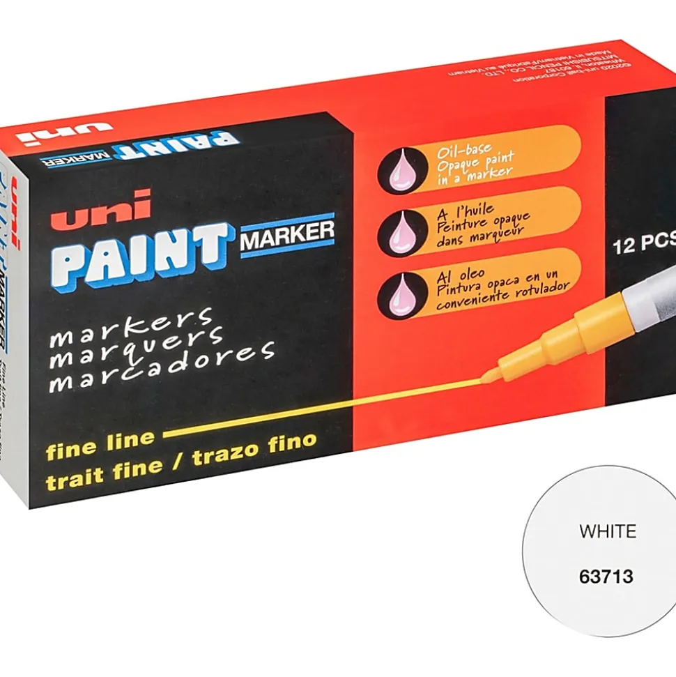 Uni-Paint® Markers, Fine Point, White, Pack Of 12