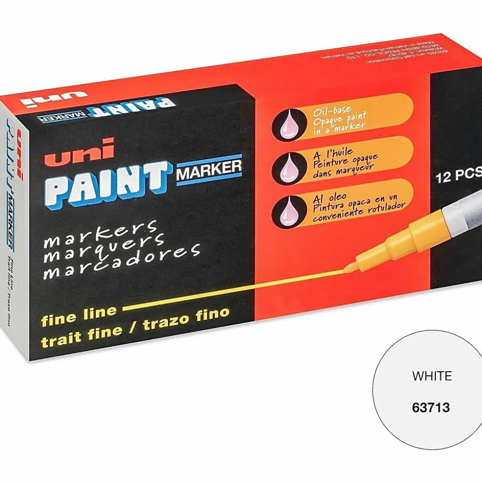 Uni-Paint® Markers, Fine Point, White, Pack Of 12