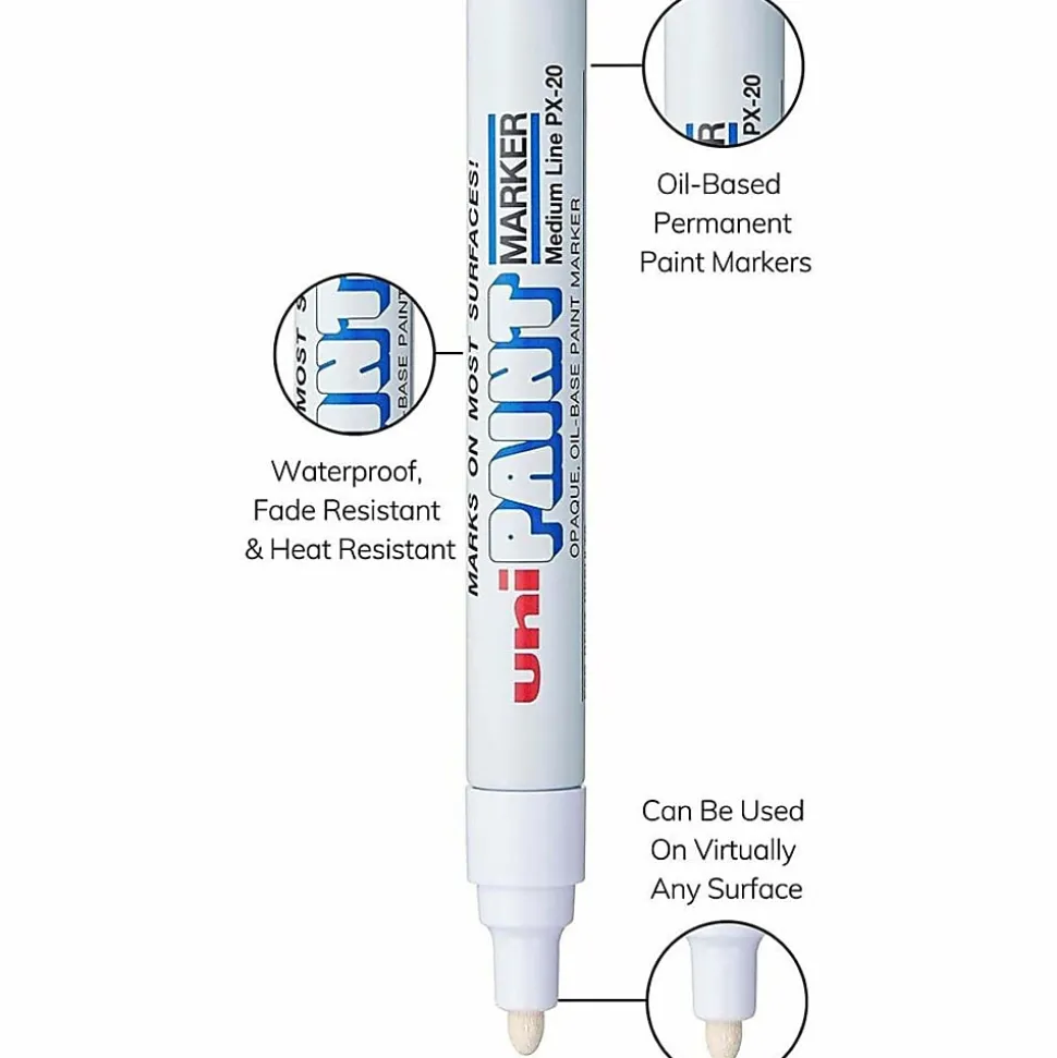 Uni-Paint® Markers, Medium Point, White, Pack Of 12