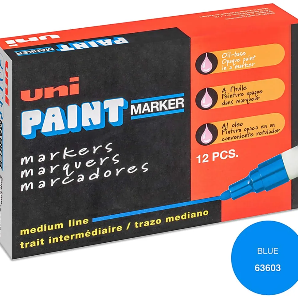 Uni-Paint® Markers, Medium Point, Blue, Pack Of 12