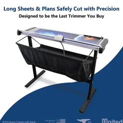 United Commercial Rotary Paper Trimmer With Stand And Fabric Catch Tray, 38ā, Silver