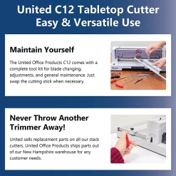 United C12 Tabletop Guillotine Paper Cutter With LED Laser Cut Line, 14.5”, Gray