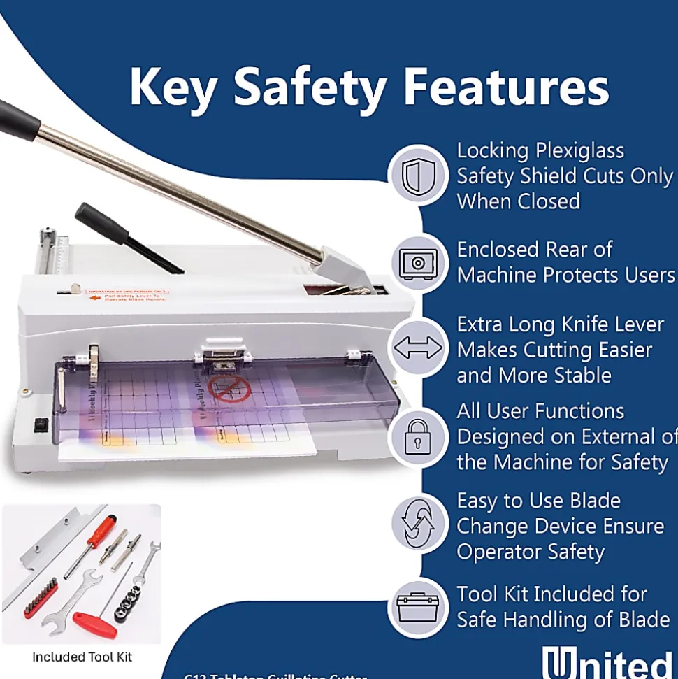 United C12 Tabletop Guillotine Paper Cutter With LED Laser Cut Line, 14.5”, Gray