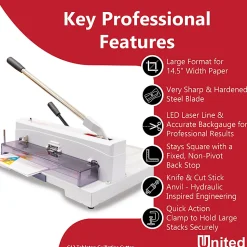 United C12 Tabletop Guillotine Paper Cutter With LED Laser Cut Line, 14.5”, Gray