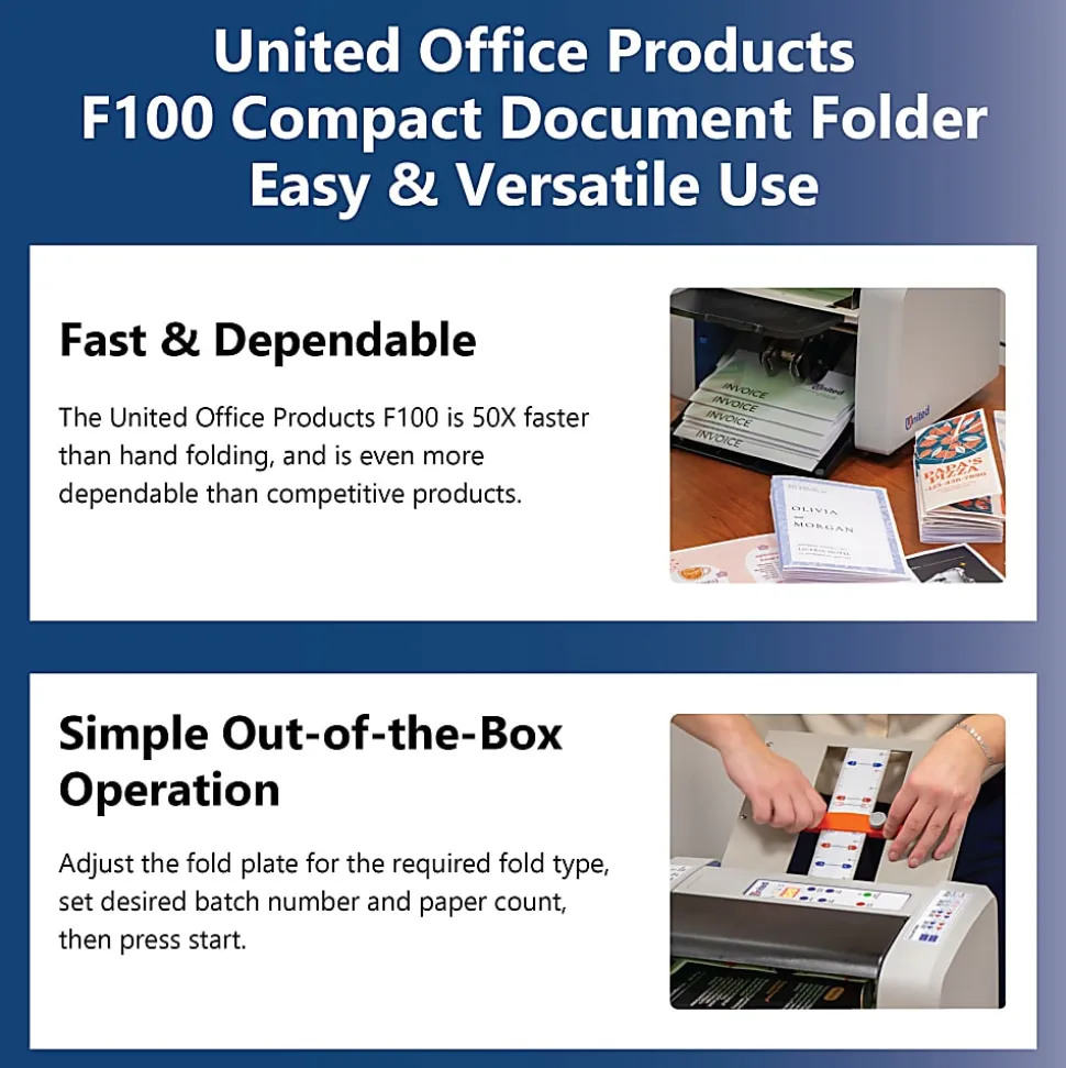 United F100 Desktop Paper & Letter Folder, 200-Sheet Capacity, Gray
