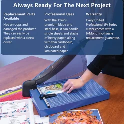 United Professional Guillotine Paper Trimmer, T14P, 14”, Blue