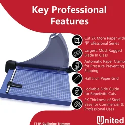 United Professional Guillotine Paper Trimmer, T14P, 14”, Blue