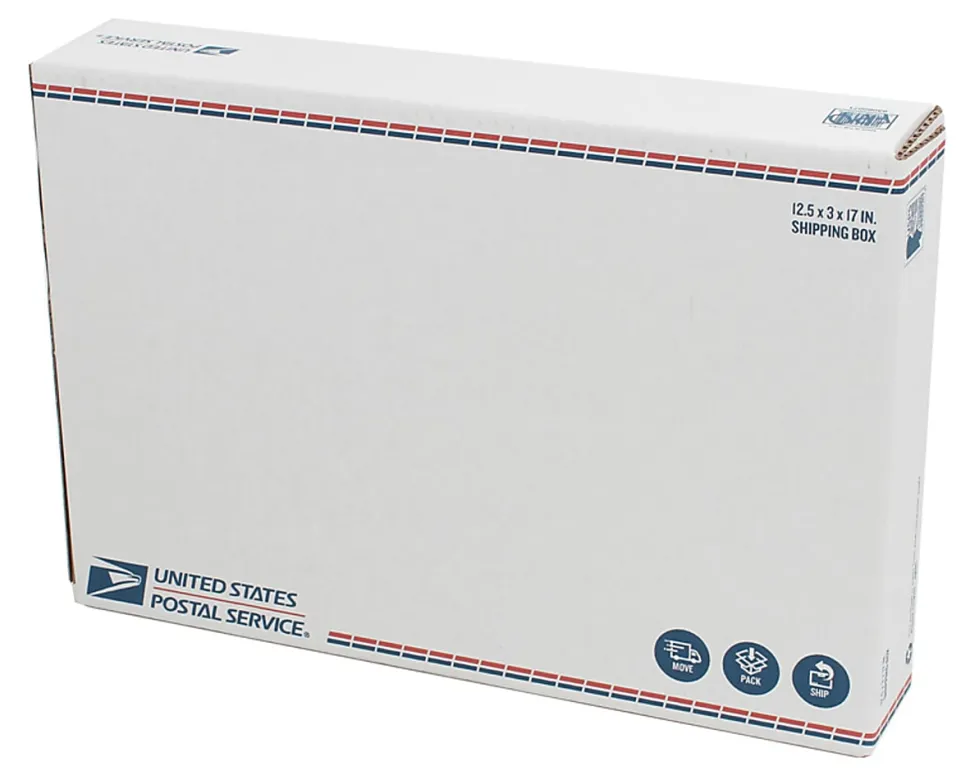 United States Post Office Fold Over Flap Shipping Box, 12-1/4" x 3" x 17-5/8", White