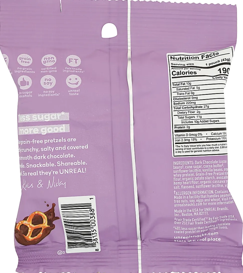 Unreal Dark Chocolate Pretzels, 1.5 Oz, Total Qty 9