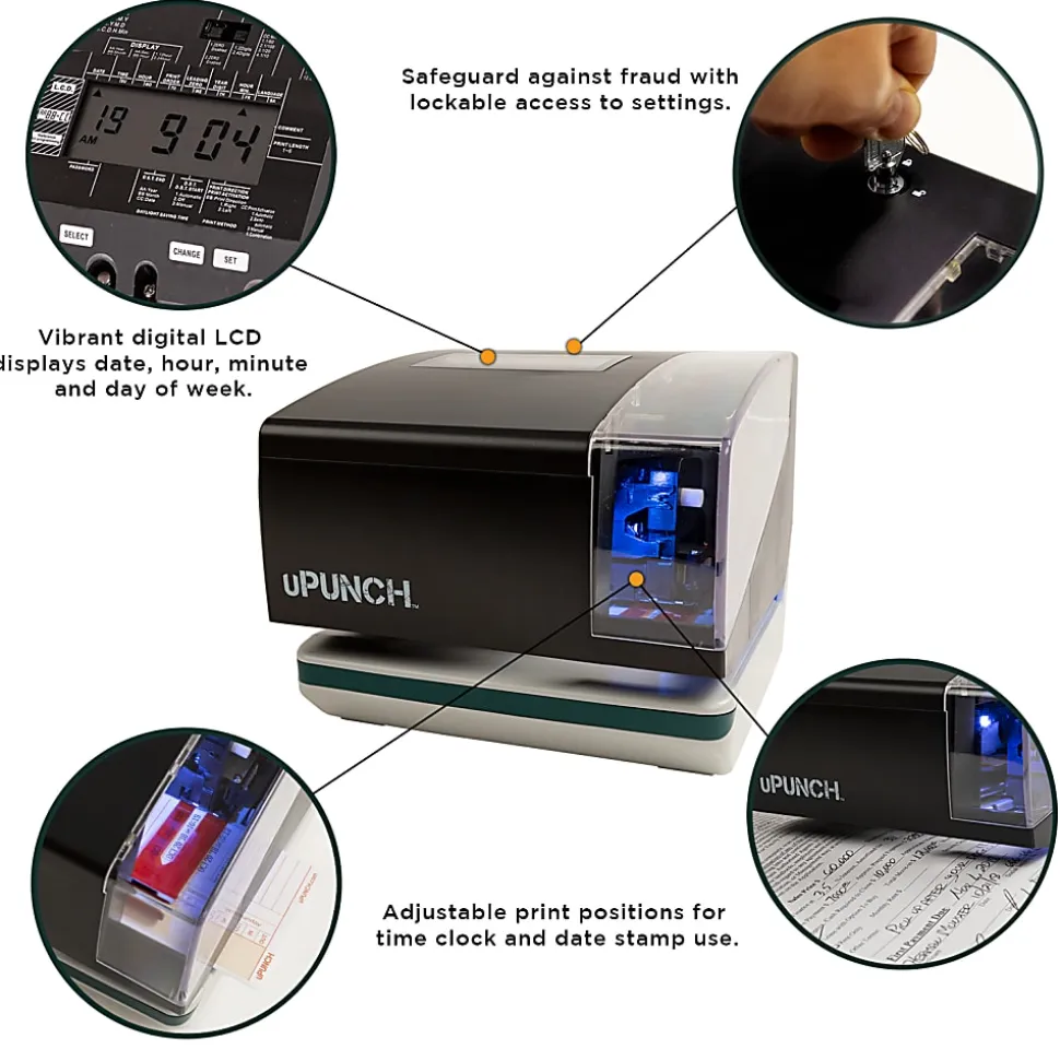 uPunch Digital Time Clock And Date Stamp, 5.6"H x 6.5"W x 6.8"D, CR1000