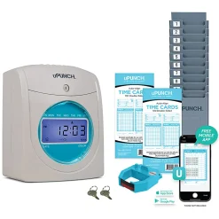uPunch SB1200 Electronic Auto-Align Punch Time Clock Bundle, Unlimited Employees, 12