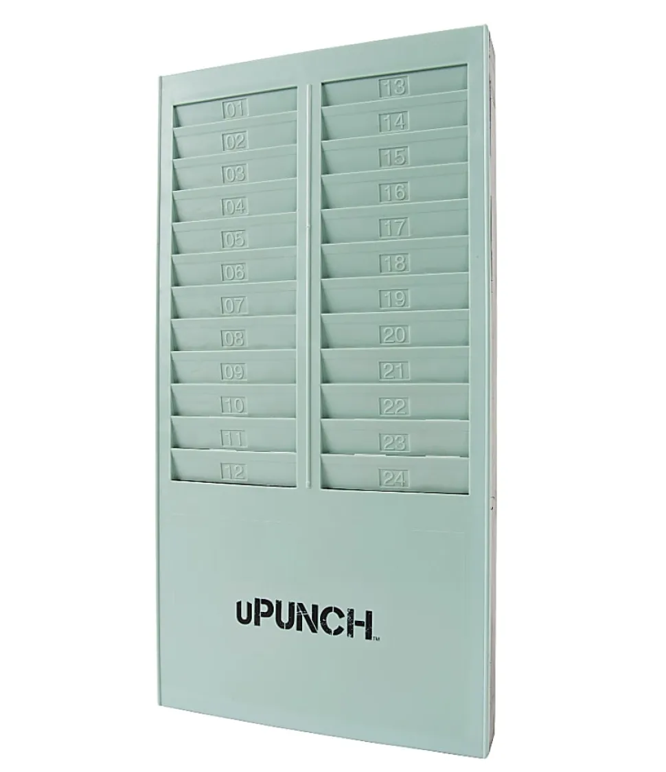 uPunch Time Card Rack, 24 Pockets, 16.4"H x 8.2"W x 1.4"D, Gray, HNTCR24