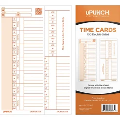 uPunch Time Cards For PK1100 Time Clock, 3-7/16