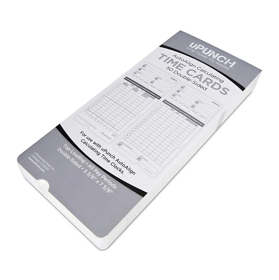 uPunch Time Cards, 2-Sided, 3.5" x 7.5", Gray, Pack Of 50, HNTCL2050