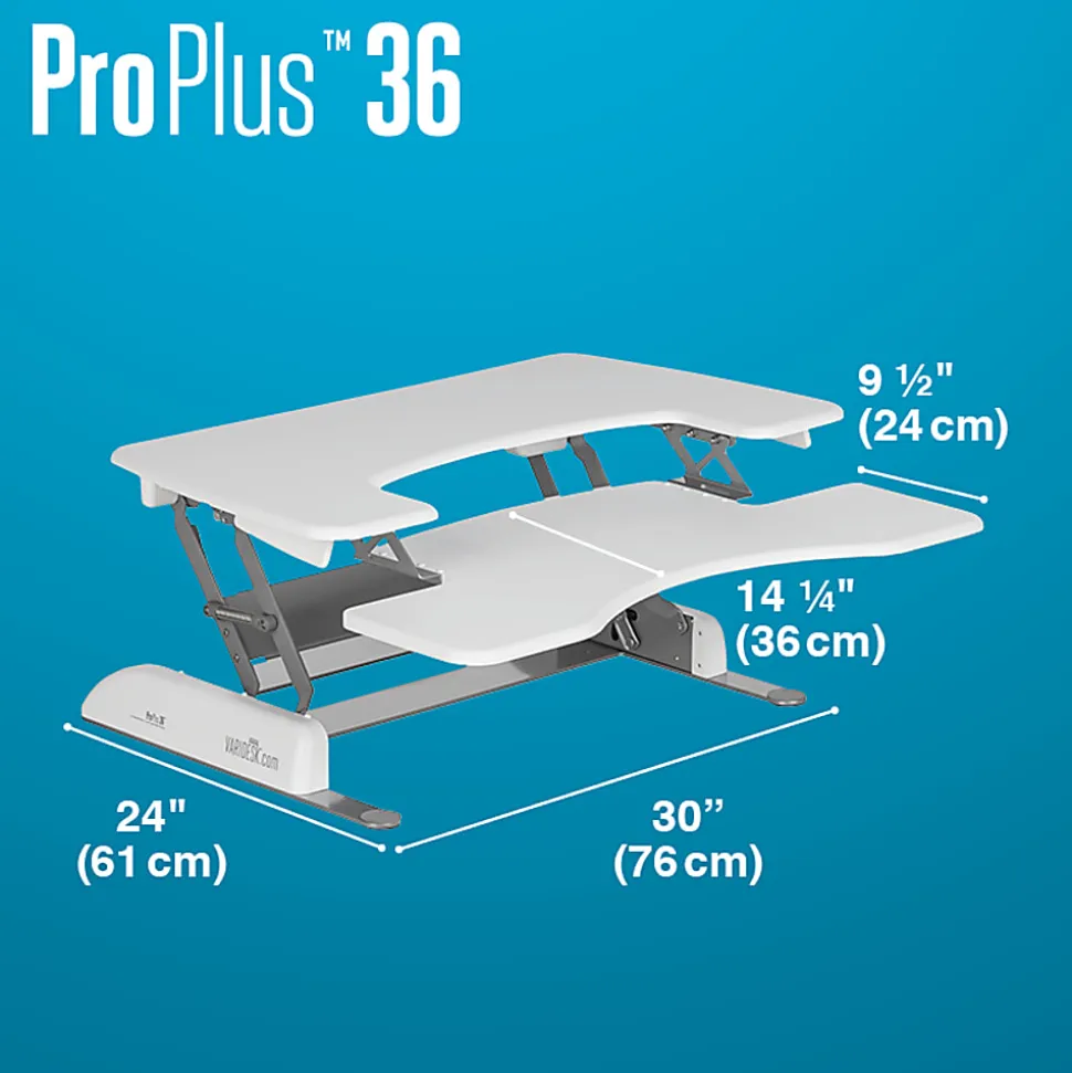 VariDesk Pro Plus 36 White Manual Standing Desk Riser, 17-1/2"H x 36"W x 41-3/4"D, White