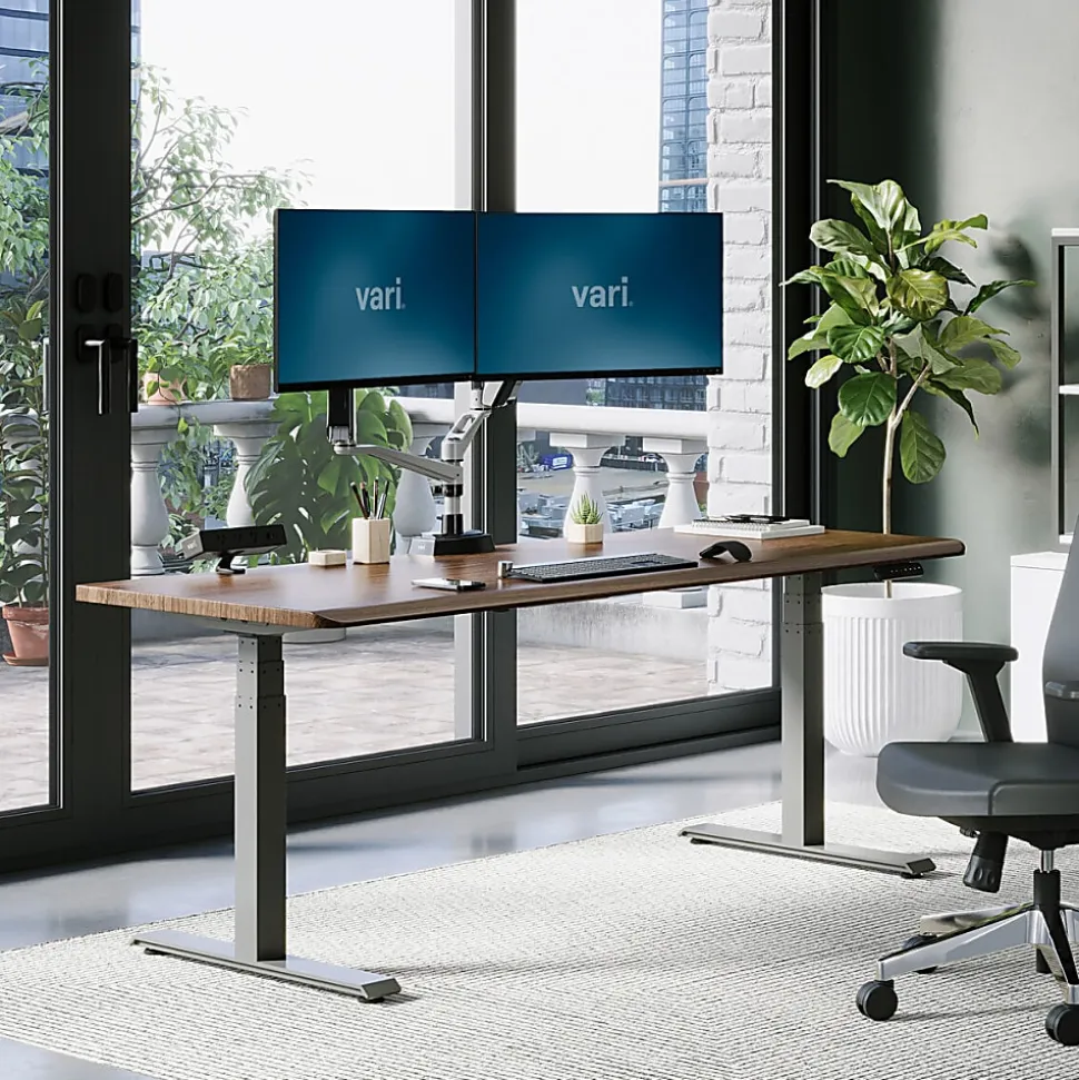 VARI Electric Standing Desk With ComfortEdge, 72"W, Walnut