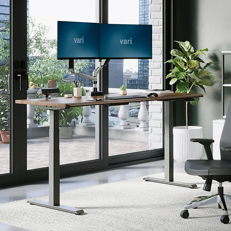 VARI Electric Standing Desk With ComfortEdge, 72"W, Walnut