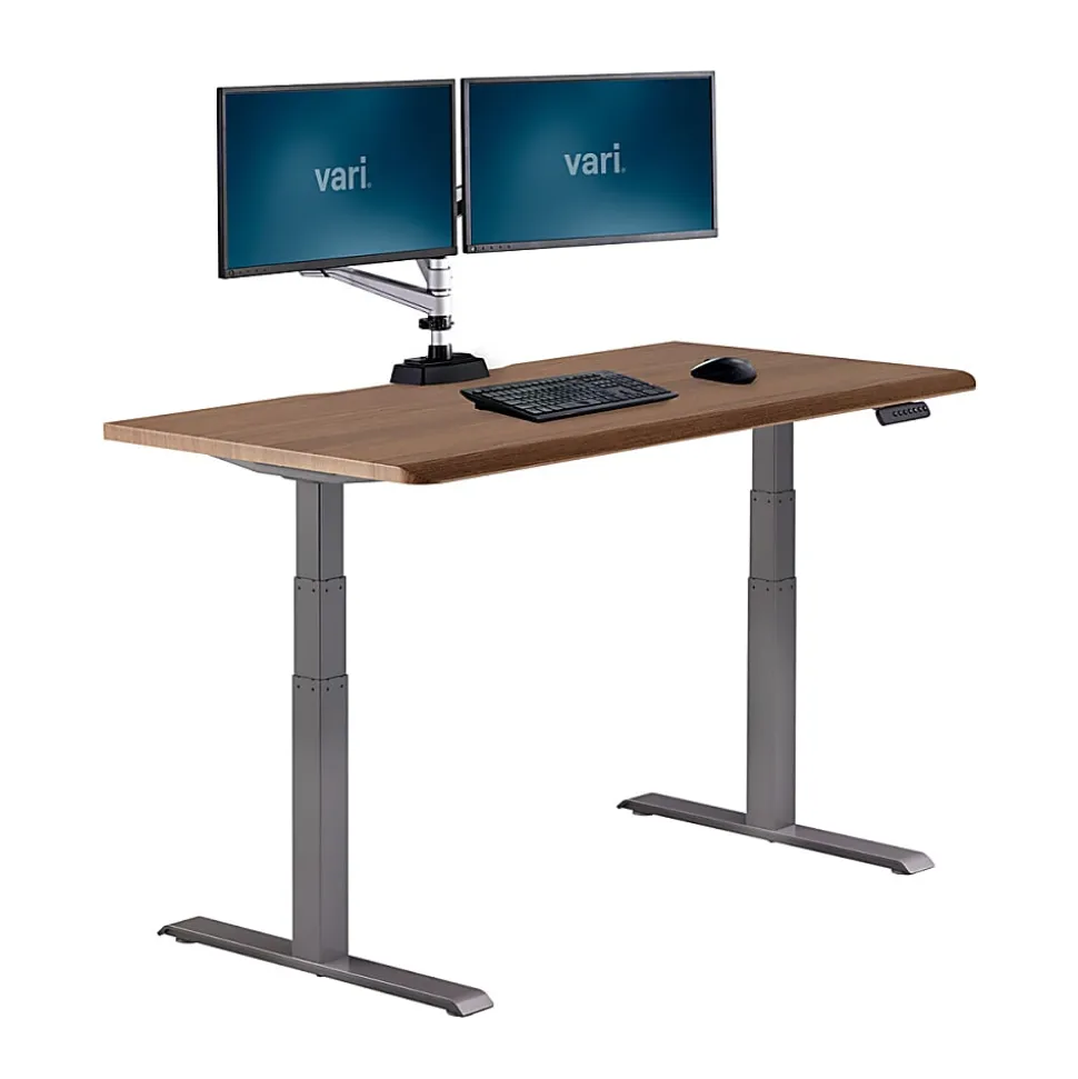 VARI Electric Standing Desk With ComfortEdge, 60"W, Walnut