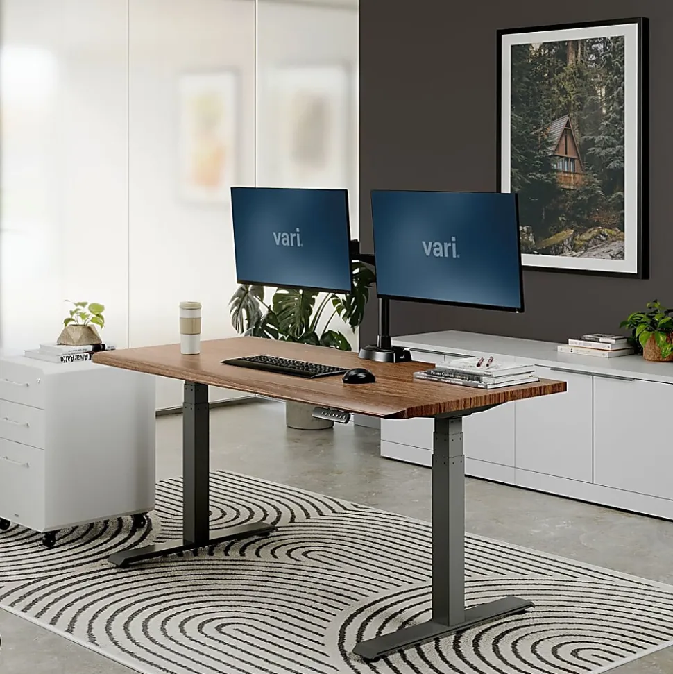 VARI Electric Standing Desk With ComfortEdge, 60"W, Walnut