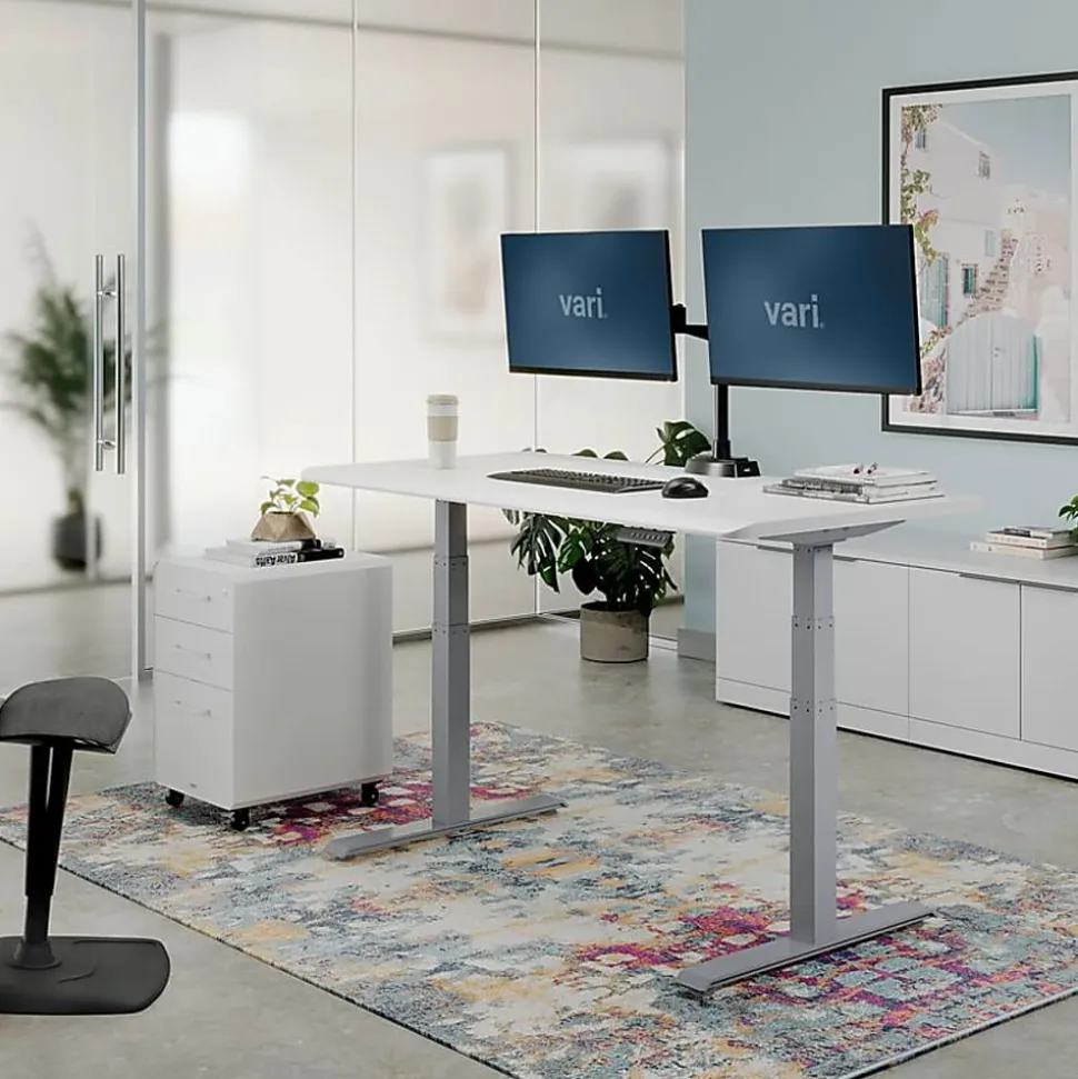 VARI Electric Standing Desk With ComfortEdge, 60"W, White