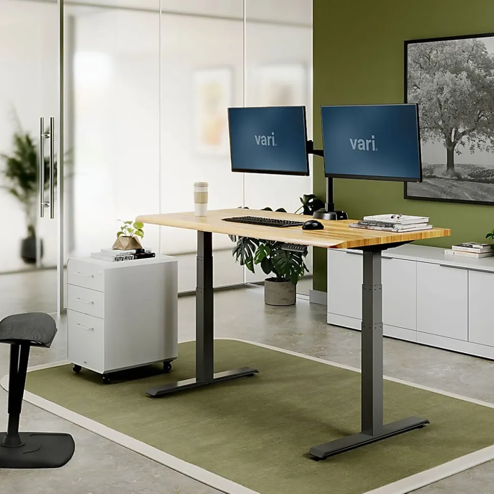 VARI Electric Standing Desk With ComfortEdge, 60"W, Butcher Block