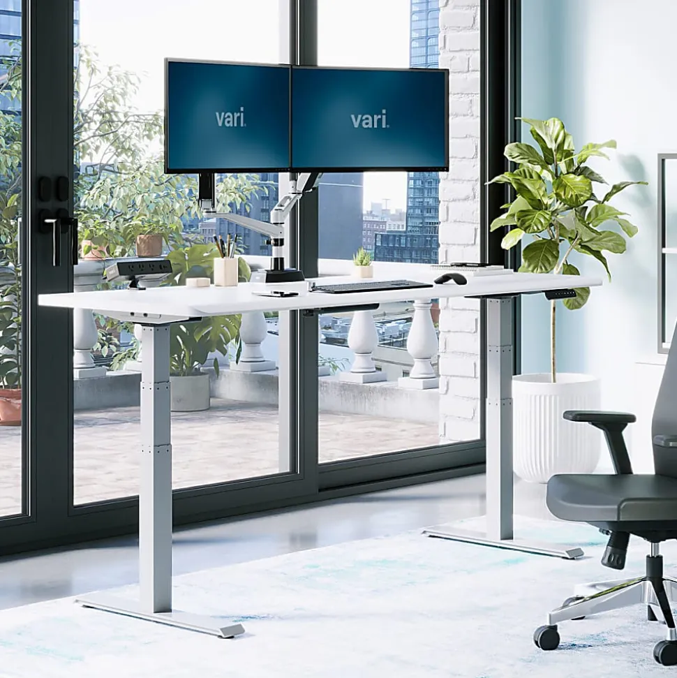 VARI Electric Standing Desk With ComfortEdge, 72"W, White