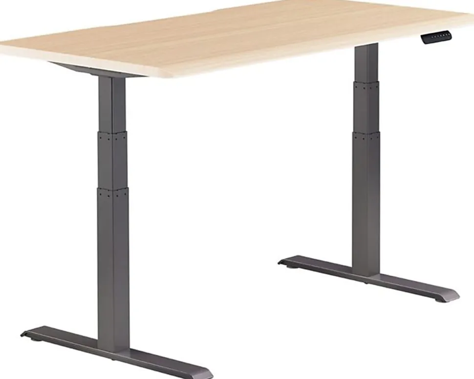 VARI Electric Standing Desk With ComfortEdge, 60"W, Light Wood